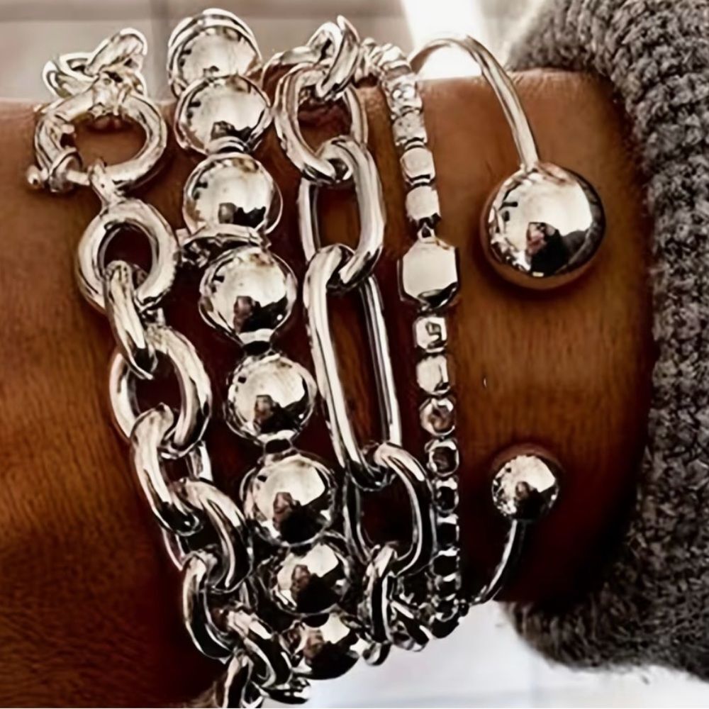 🩶 NEW Sterling Silver Plated MultiChain Bracelet Stack Women's Silver Bracelet 🩶